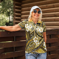 Polynesian Hibiscus Tropical Yellow Floral Women Polo Shirt Tribal Pattern - Polynesian Pride