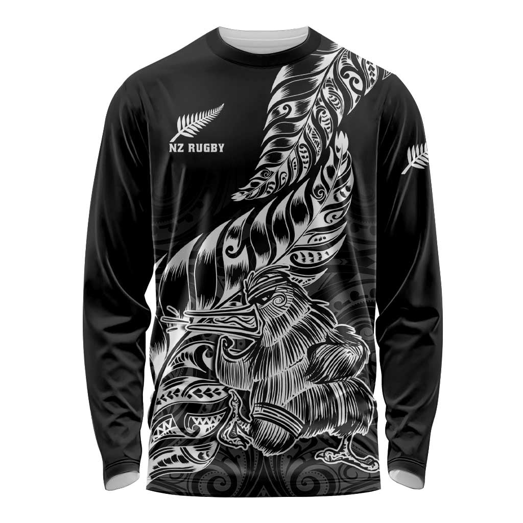 New Zealand Silver Fern Rugby Long Sleeve Shirt Aotearoa Kiwi Maori Black Version LT01 Unisex Black - Polynesian Pride