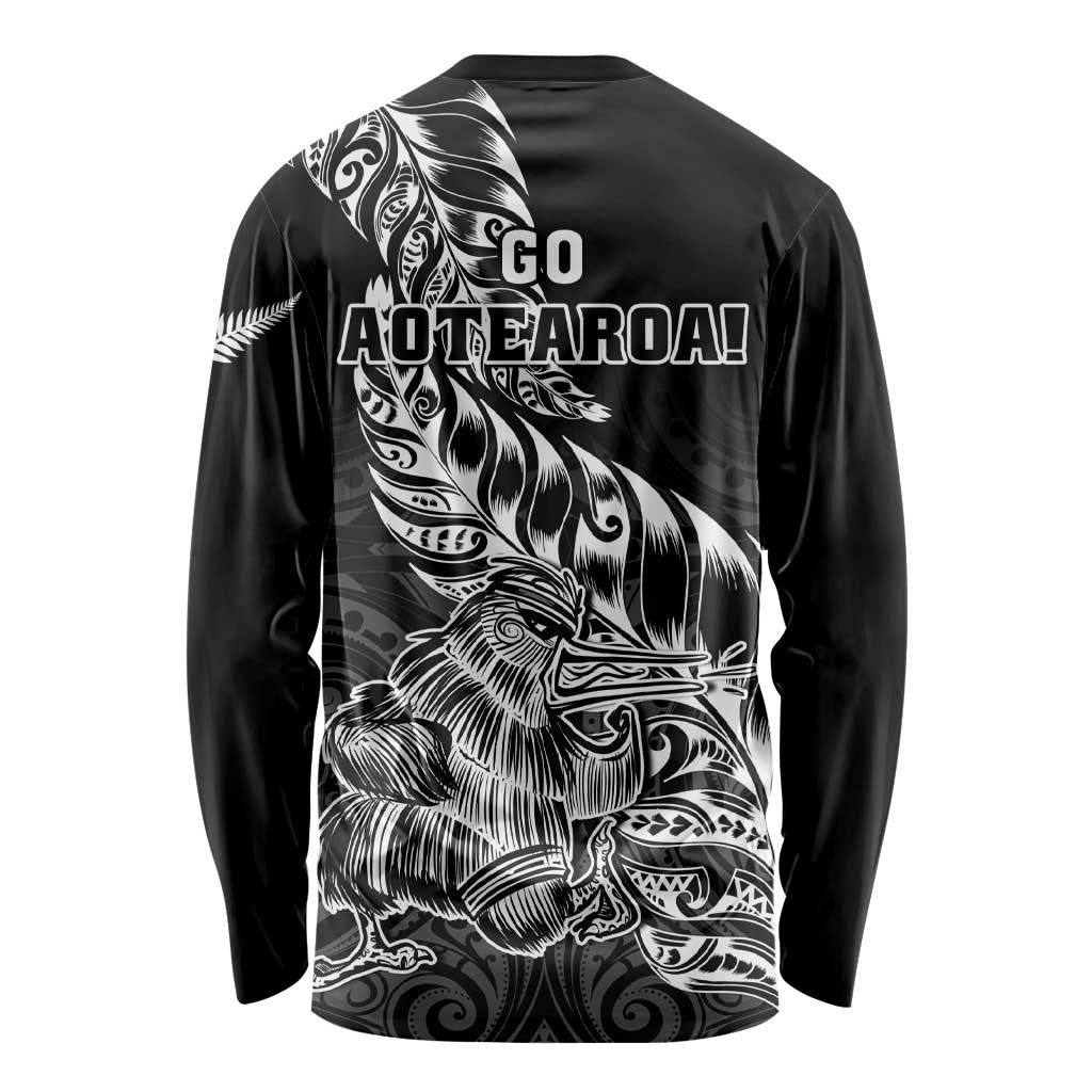 New Zealand Silver Fern Rugby Long Sleeve Shirt Aotearoa Kiwi Maori Black Version LT01 - Polynesian Pride