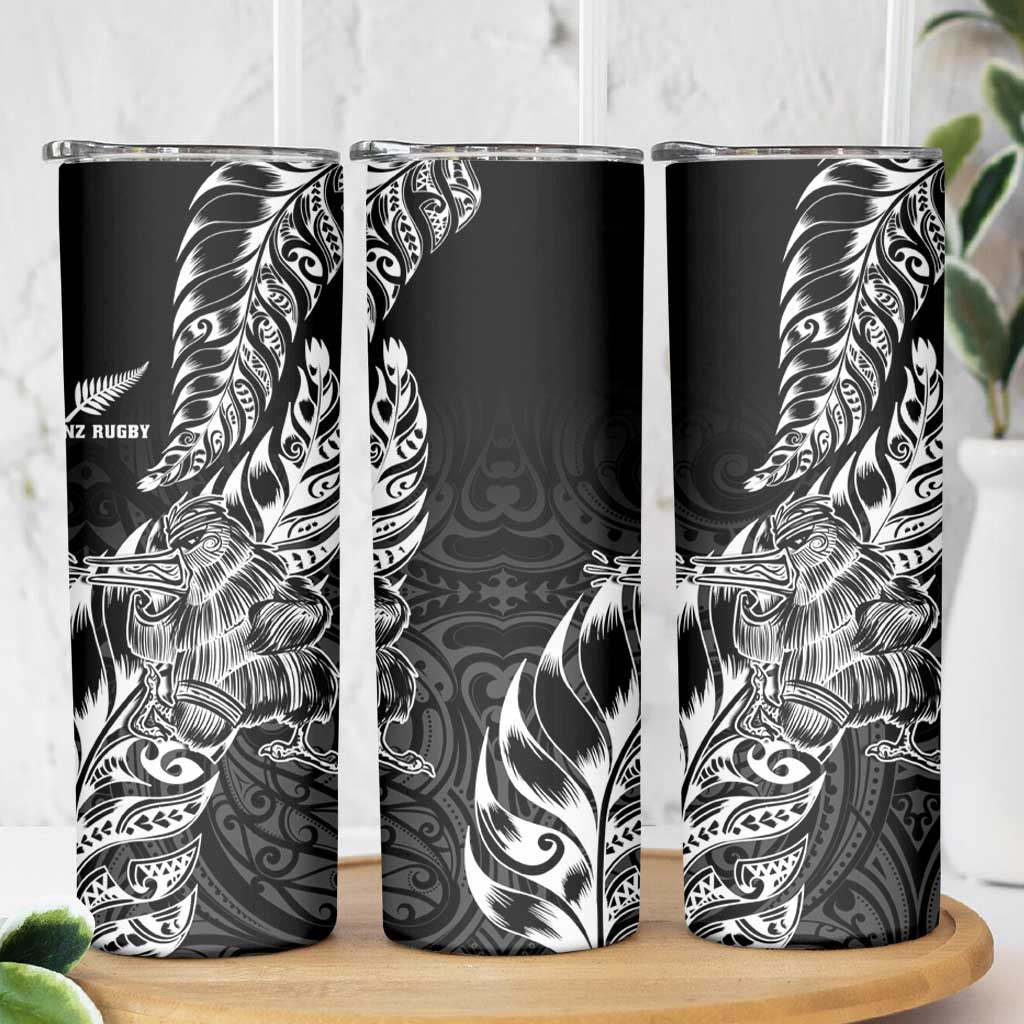 New Zealand Silver Fern Rugby Skinny Tumbler Aotearoa Kiwi Maori Black Version LT01 - Polynesian Pride