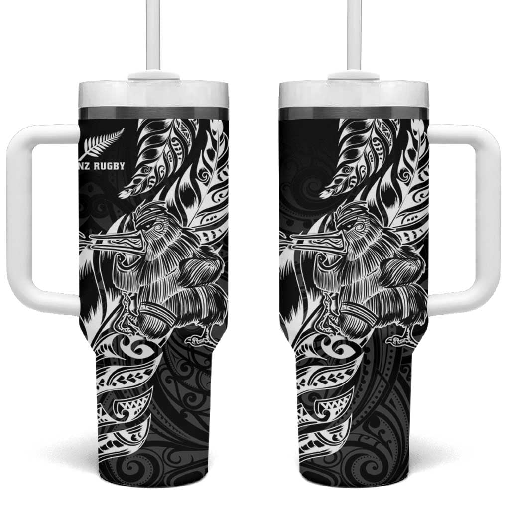 New Zealand Silver Fern Rugby Tumbler With Handle Aotearoa Kiwi Maori Black Version LT01 One Size: 40 oz Black - Polynesian Pride