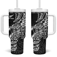 New Zealand Silver Fern Rugby Tumbler With Handle Aotearoa Kiwi Maori Black Version LT01 One Size: 40 oz Black - Polynesian Pride