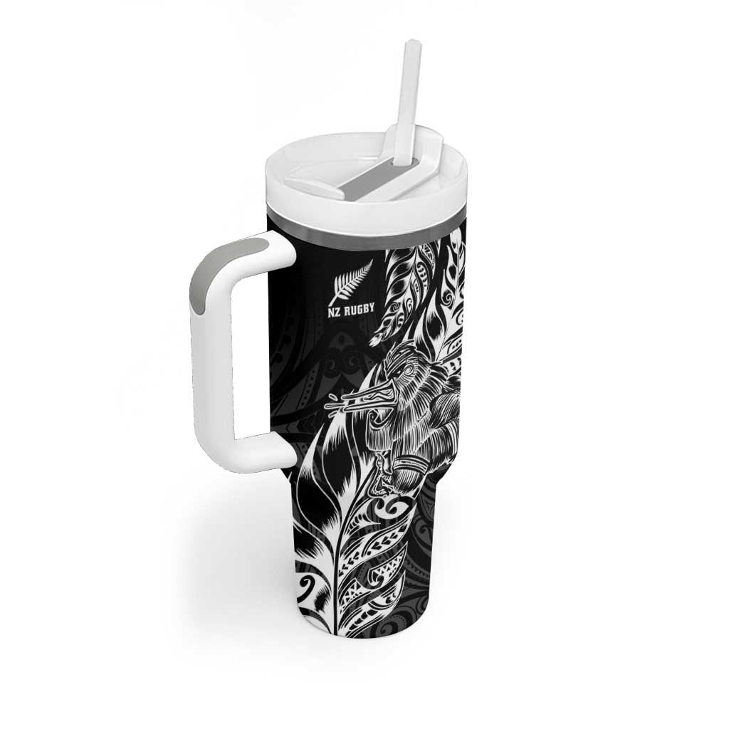 New Zealand Silver Fern Rugby Tumbler With Handle Aotearoa Kiwi Maori Black Version LT01 - Polynesian Pride