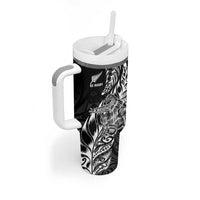 New Zealand Silver Fern Rugby Tumbler With Handle Aotearoa Kiwi Maori Black Version LT01 - Polynesian Pride
