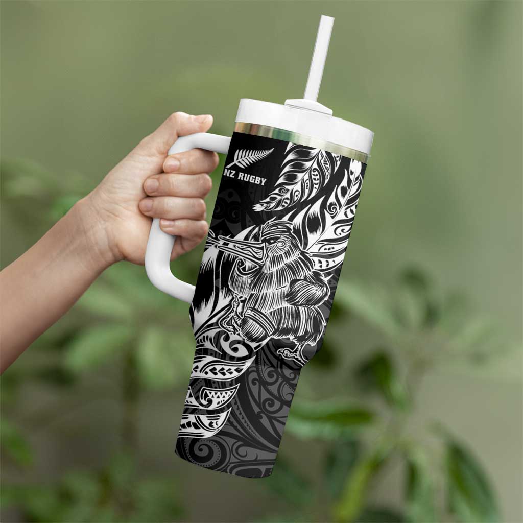 New Zealand Silver Fern Rugby Tumbler With Handle Aotearoa Kiwi Maori Black Version LT01 - Polynesian Pride