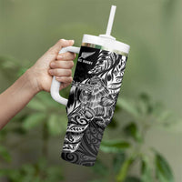 New Zealand Silver Fern Rugby Tumbler With Handle Aotearoa Kiwi Maori Black Version LT01 - Polynesian Pride