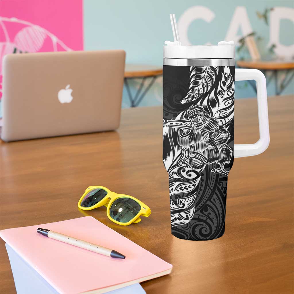 New Zealand Silver Fern Rugby Tumbler With Handle Aotearoa Kiwi Maori Black Version LT01 - Polynesian Pride