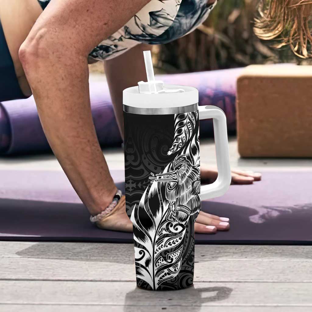 New Zealand Silver Fern Rugby Tumbler With Handle Aotearoa Kiwi Maori Black Version LT01 - Polynesian Pride
