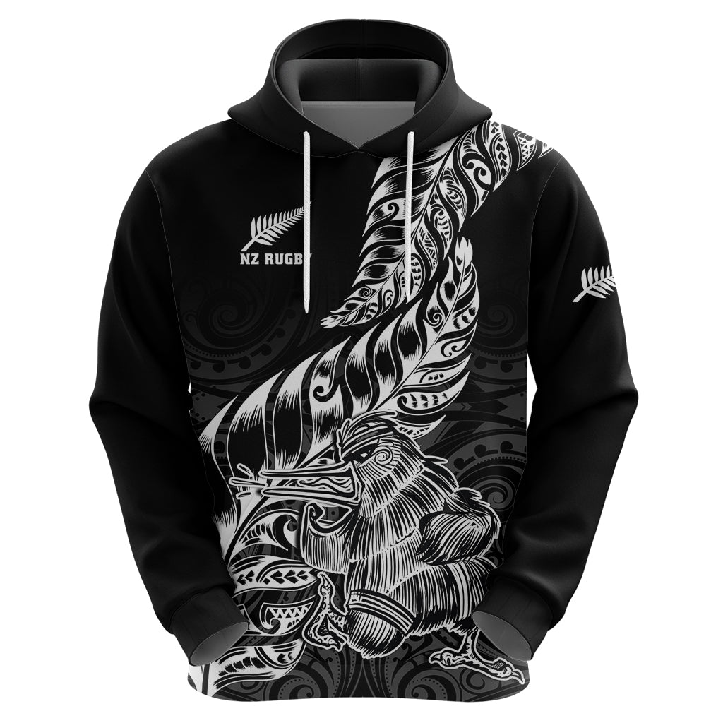 Custom New Zealand Silver Fern Rugby Hoodie Aotearoa Kiwi Maori Black Version LT01 - Polynesian Pride