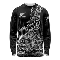 Custom New Zealand Silver Fern Rugby Long Sleeve Shirt Aotearoa Kiwi Maori Black Version LT01 Unisex Black - Polynesian Pride