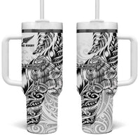 New Zealand Silver Fern Rugby Tumbler With Handle Aotearoa Kiwi Maori White Version LT01 One Size: 40 oz White - Polynesian Pride