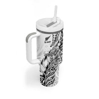 New Zealand Silver Fern Rugby Tumbler With Handle Aotearoa Kiwi Maori White Version LT01 - Polynesian Pride