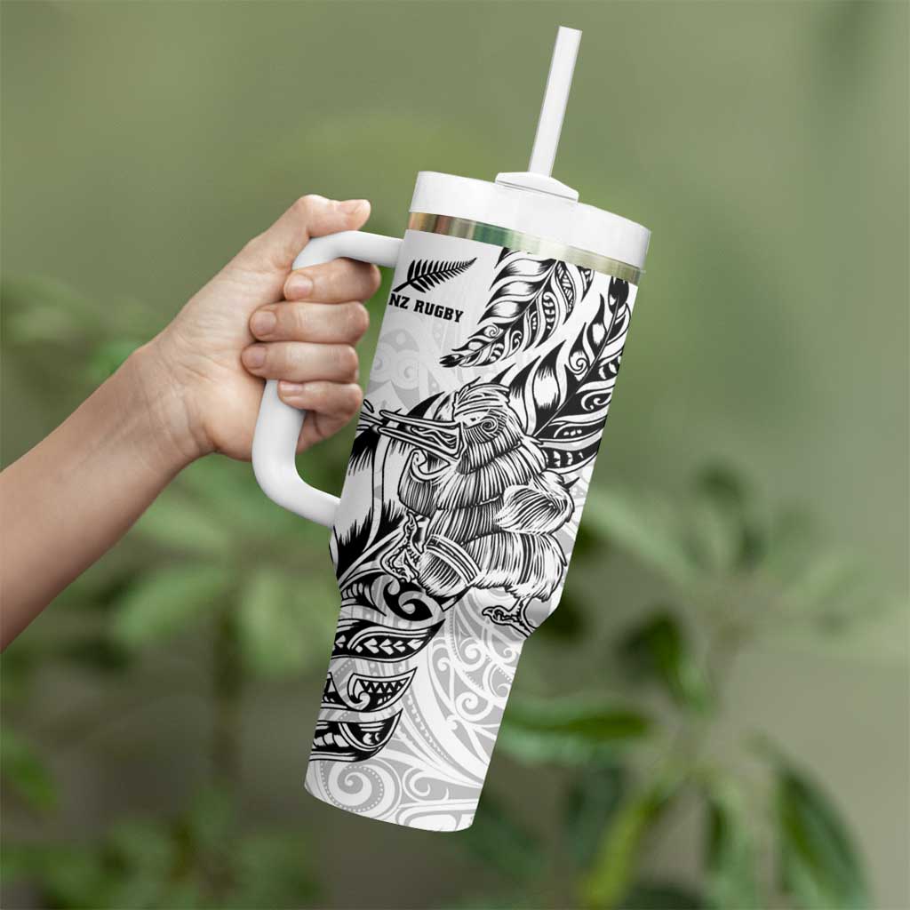 New Zealand Silver Fern Rugby Tumbler With Handle Aotearoa Kiwi Maori White Version LT01 - Polynesian Pride