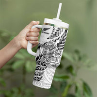 New Zealand Silver Fern Rugby Tumbler With Handle Aotearoa Kiwi Maori White Version LT01 - Polynesian Pride