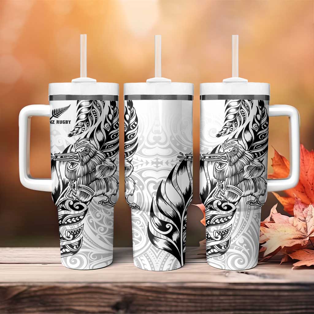 New Zealand Silver Fern Rugby Tumbler With Handle Aotearoa Kiwi Maori White Version LT01 - Polynesian Pride