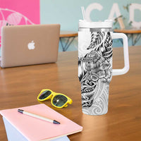 New Zealand Silver Fern Rugby Tumbler With Handle Aotearoa Kiwi Maori White Version LT01 - Polynesian Pride