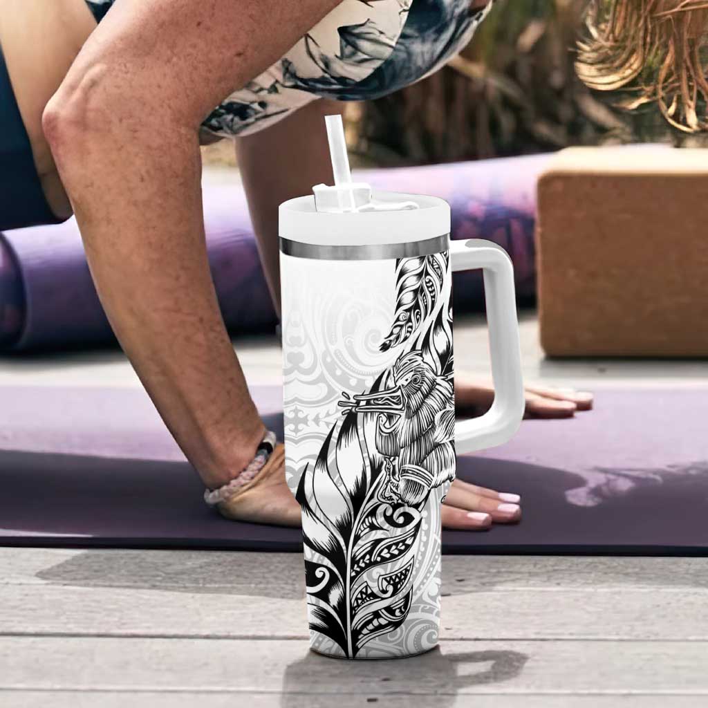 New Zealand Silver Fern Rugby Tumbler With Handle Aotearoa Kiwi Maori White Version LT01 - Polynesian Pride