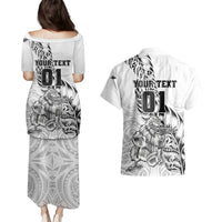 Custom New Zealand Silver Fern Rugby Couples Matching Puletasi Dress and Hawaiian Shirt Aotearoa Kiwi Maori White Version LT01 - Polynesian Pride