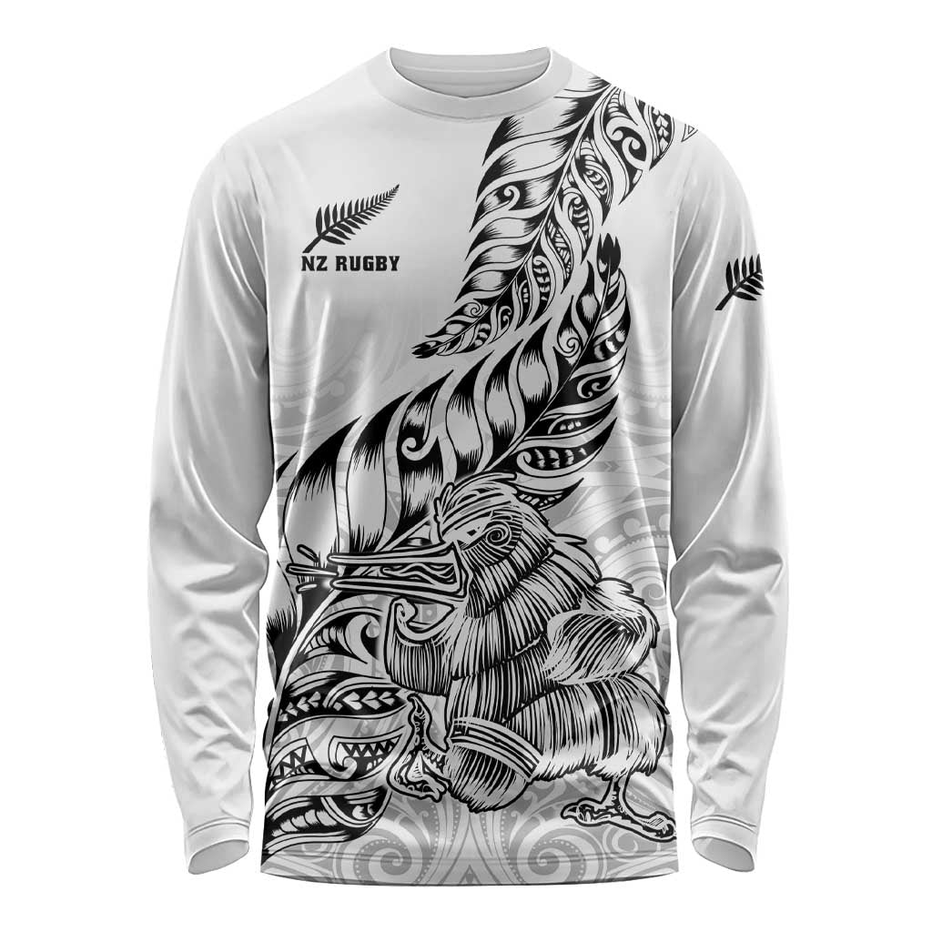 Custom New Zealand Silver Fern Rugby Long Sleeve Shirt Aotearoa Kiwi Maori White Version LT01 Unisex White - Polynesian Pride