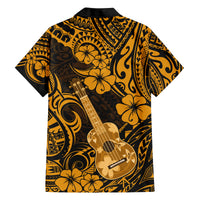 Hawaii Ukulele Family Matching Long Sleeve Bodycon Dress and Hawaiian Shirt Polynesian Pattern Gold Version LT01 - Polynesian Pride
