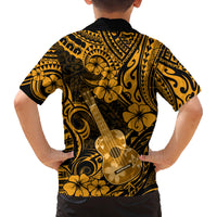Hawaii Ukulele Family Matching Off Shoulder Long Sleeve Dress and Hawaiian Shirt Polynesian Pattern Gold Version LT01 - Polynesian Pride