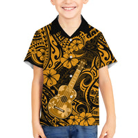 Hawaii Ukulele Kid Hawaiian Shirt Polynesian Pattern Gold Version LT01 Kid Gold - Polynesian Pride