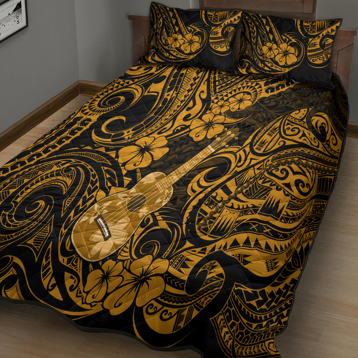 Hawaii Ukulele Quilt Bed Set Polynesian Pattern Gold Version LT01 - Polynesian Pride