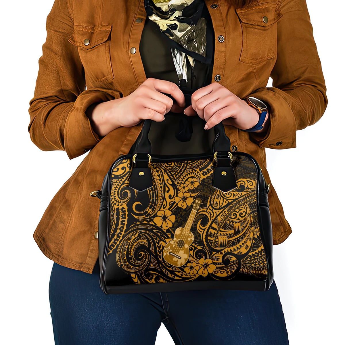 Hawaii Ukulele Shoulder Handbag Polynesian Pattern Gold Version LT01 - Polynesian Pride