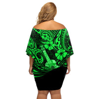 Hawaii Ukulele Family Matching Off Shoulder Short Dress and Hawaiian Shirt Polynesian Pattern Green Version LT01 - Polynesian Pride