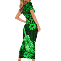 Hawaii Ukulele Short Sleeve Bodycon Dress Polynesian Pattern Green Version LT01 - Polynesian Pride