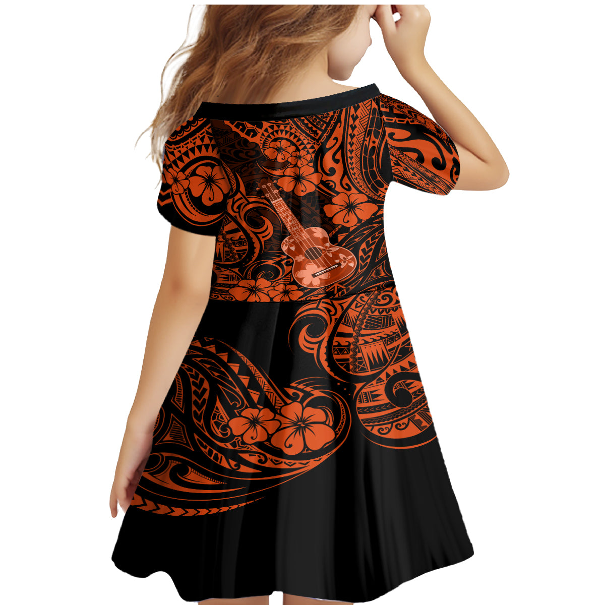 Hawaii Ukulele Family Matching Mermaid Dress and Hawaiian Shirt Polynesian Pattern Orange Version LT01 - Polynesian Pride