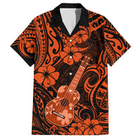 Hawaii Ukulele Family Matching Off Shoulder Short Dress and Hawaiian Shirt Polynesian Pattern Orange Version LT01 Dad's Shirt - Short Sleeve Orange - Polynesian Pride