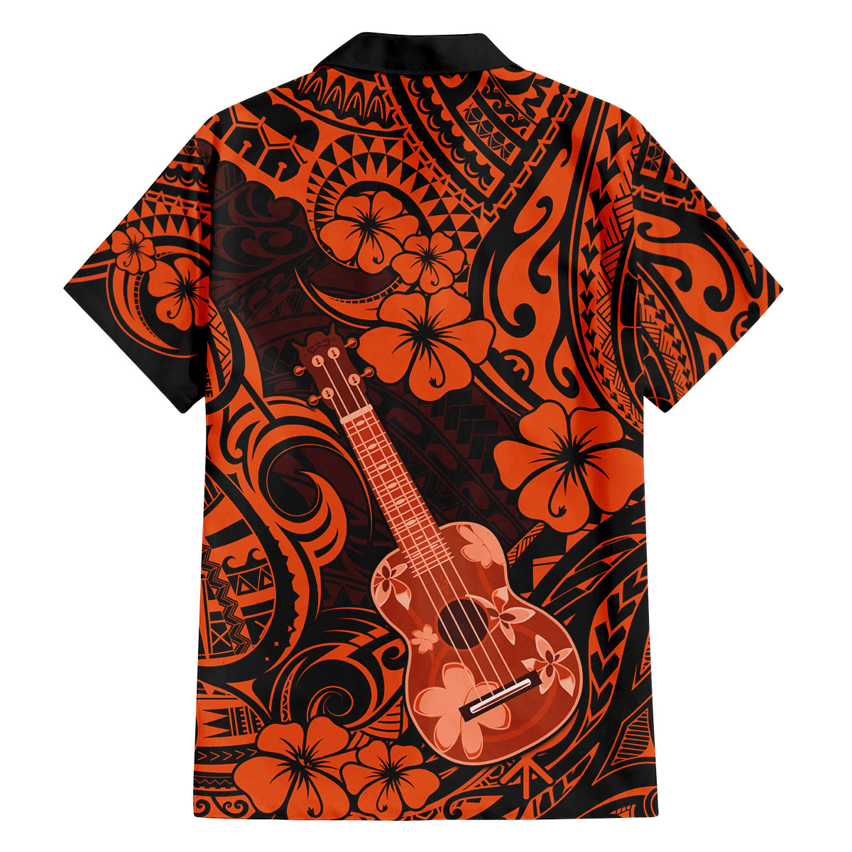 Hawaii Ukulele Family Matching Puletasi Dress and Hawaiian Shirt Polynesian Pattern Orange Version LT01 - Polynesian Pride