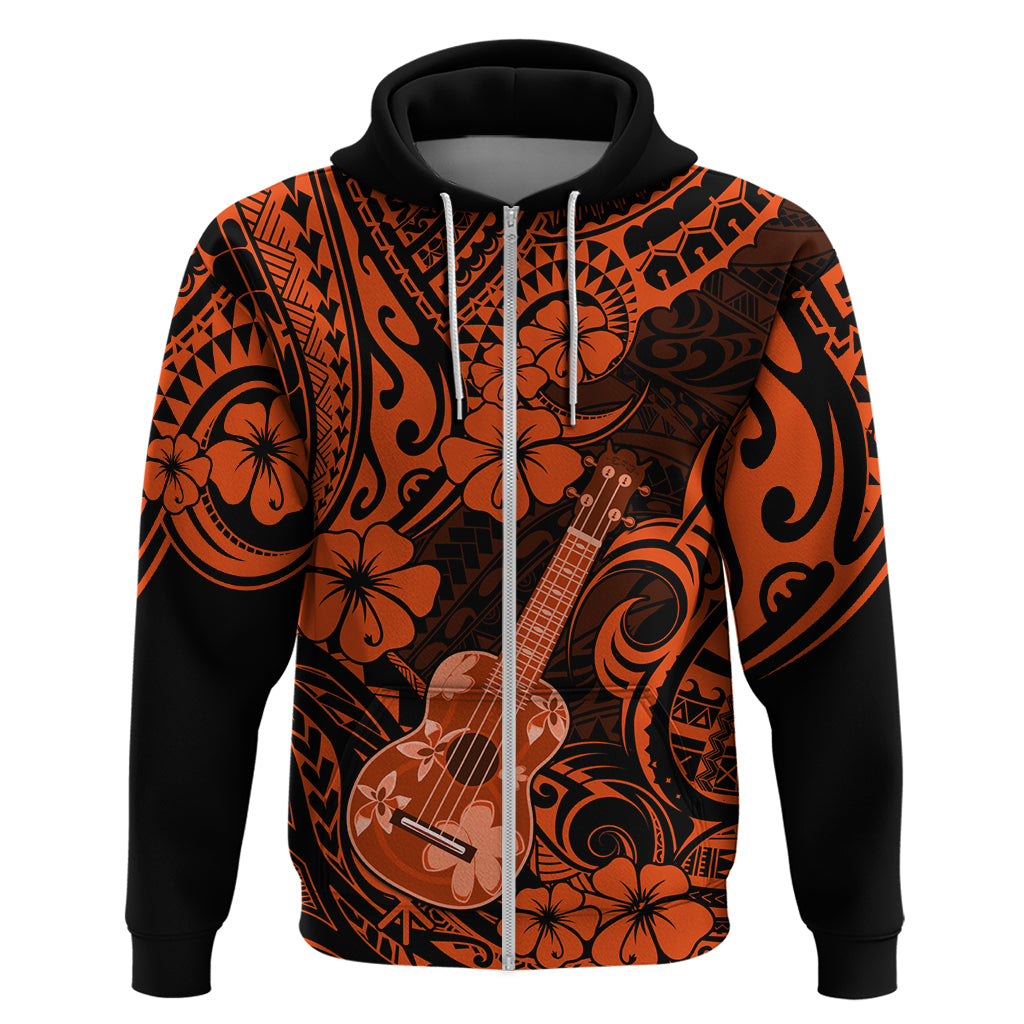 Hawaii Ukulele Hoodie Polynesian Pattern Orange Version LT01 Zip Hoodie Orange - Polynesian Pride