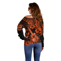 Hawaii Ukulele Off Shoulder Sweater Polynesian Pattern Orange Version LT01 - Polynesian Pride