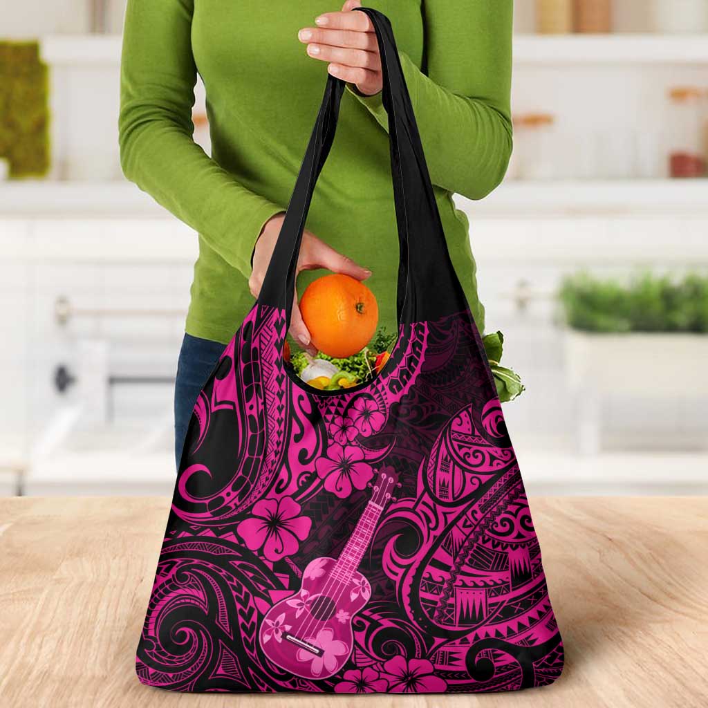 Hawaii Ukulele Grocery Bag Polynesian Pattern Pink Version