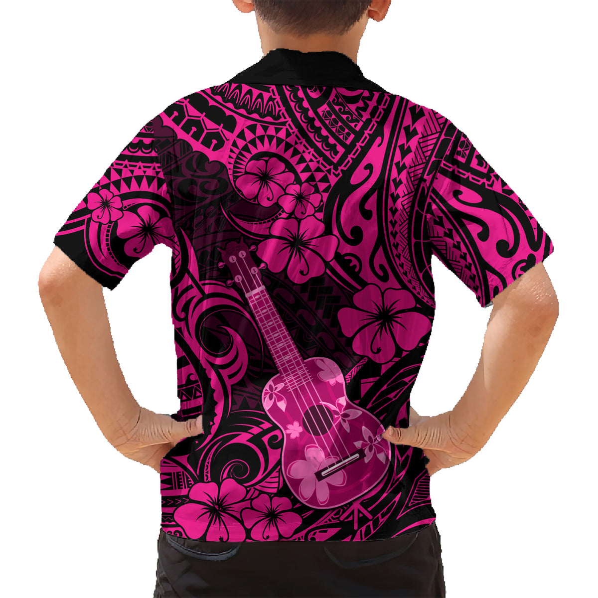 Hawaii Ukulele Kid Hawaiian Shirt Polynesian Pattern Pink Version LT01 - Polynesian Pride