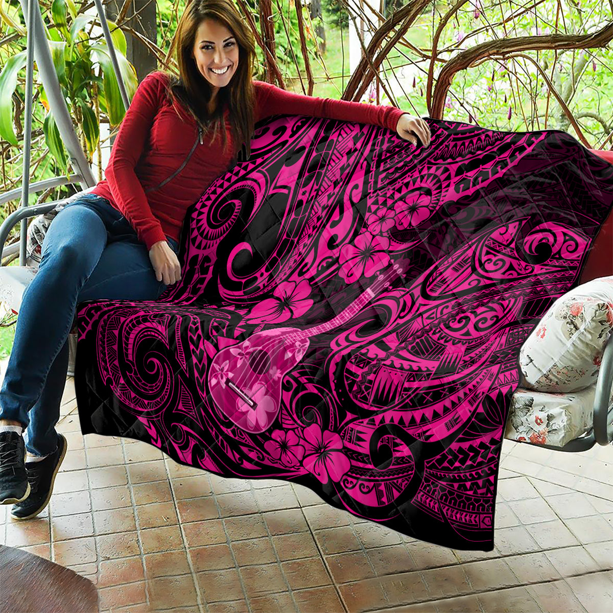 Hawaii Ukulele Quilt Polynesian Pattern Pink Version LT01 - Polynesian Pride