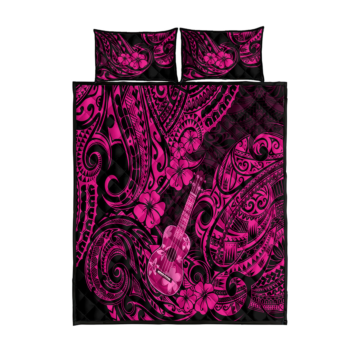 Hawaii Ukulele Quilt Bed Set Polynesian Pattern Pink Version LT01 Pink - Polynesian Pride