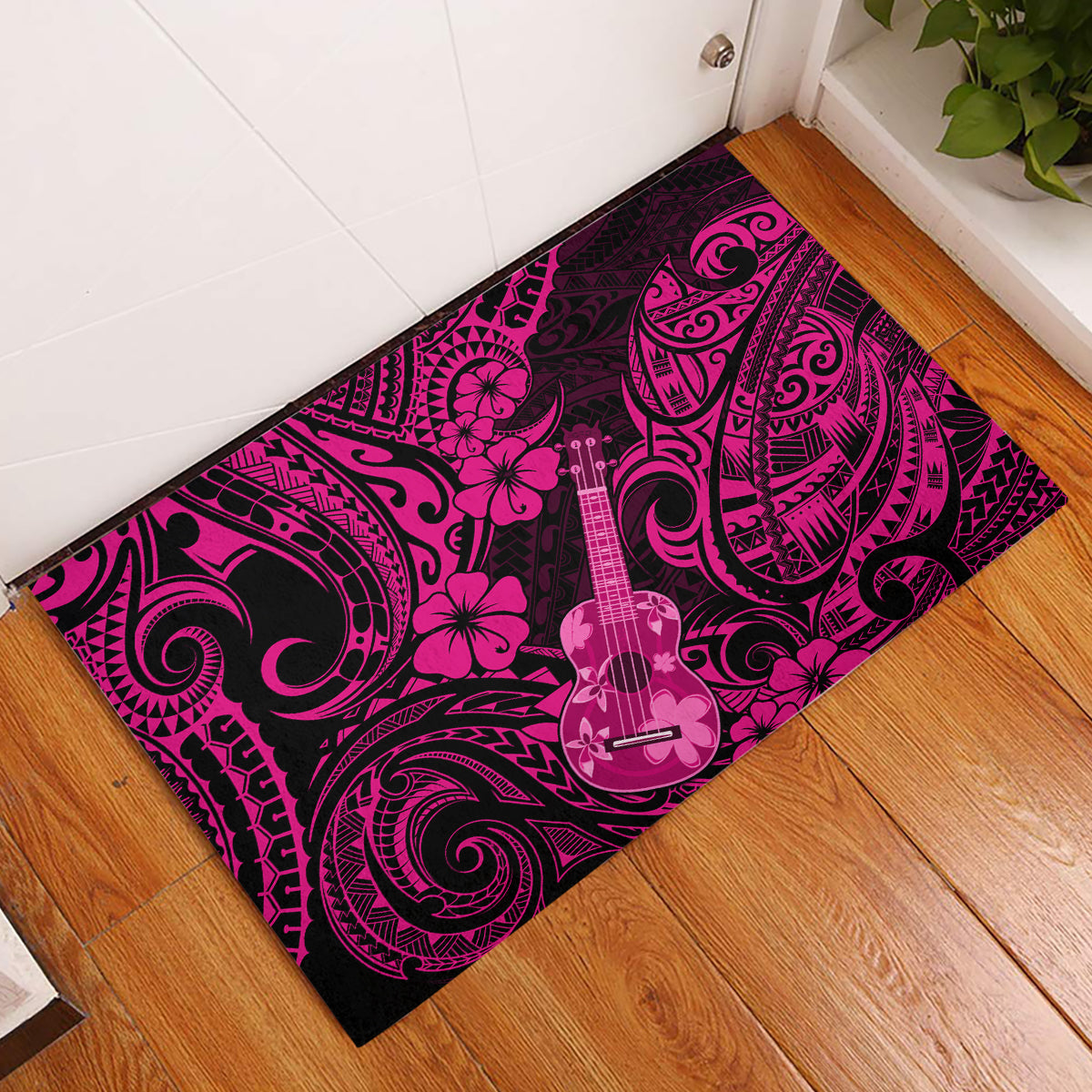 Hawaii Ukulele Rubber Doormat Polynesian Pattern Pink Version LT01 Pink - Polynesian Pride