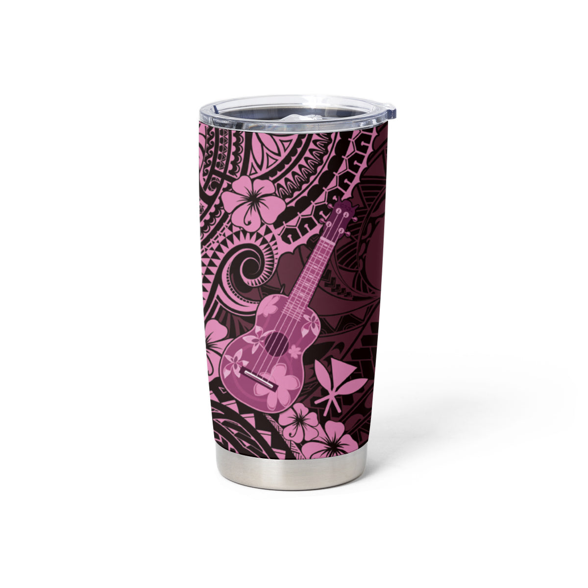 Hawaii Ukulele Tumbler Cup Polynesian Pattern Pink Version