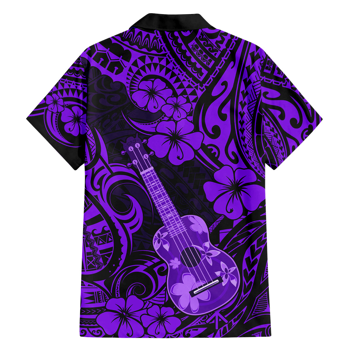 Hawaii Ukulele Family Matching Off Shoulder Short Dress and Hawaiian Shirt Polynesian Pattern Purple Version LT01 - Polynesian Pride