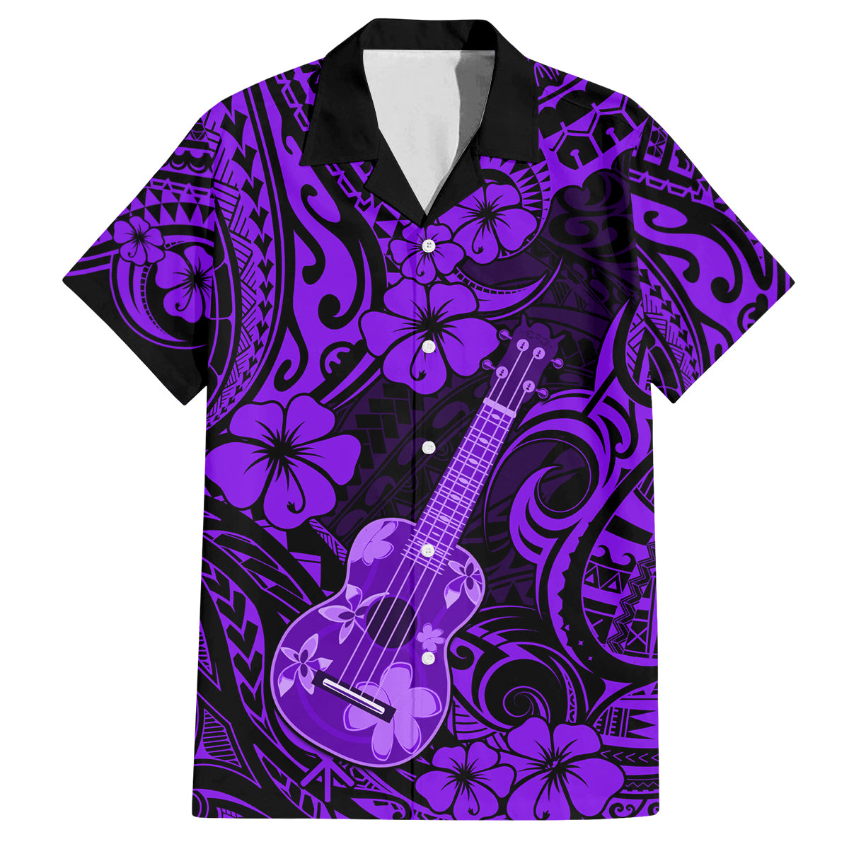 Hawaii Ukulele Family Matching Tank Maxi Dress and Hawaiian Shirt Polynesian Pattern Purple Version LT01 Dad's Shirt - Short Sleeve Purple - Polynesian Pride