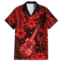 Hawaii Ukulele Family Matching Off Shoulder Maxi Dress and Hawaiian Shirt Polynesian Pattern Red Version LT01 Dad's Shirt - Short Sleeve Red - Polynesian Pride