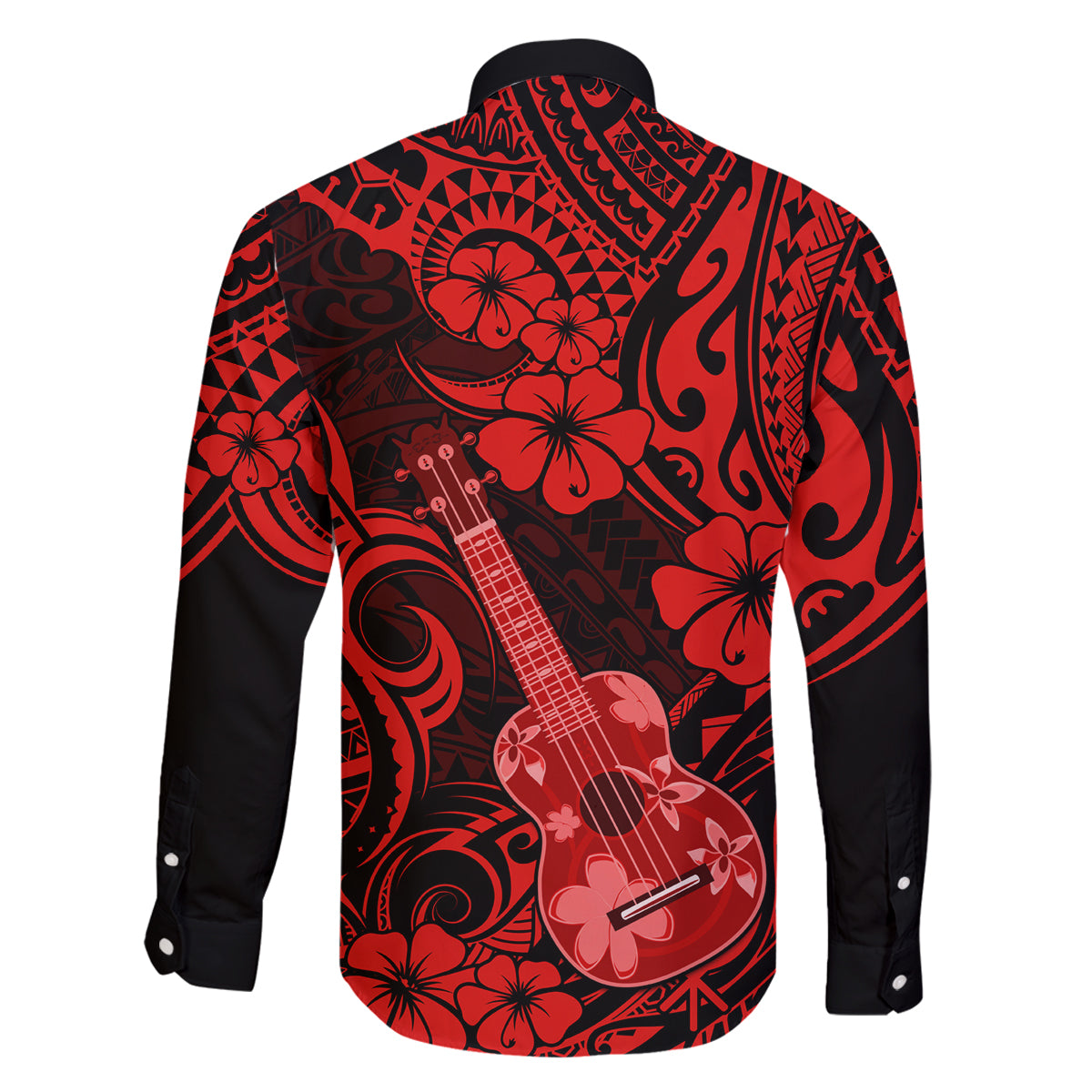 Hawaii Ukulele Family Matching Off Shoulder Maxi Dress and Hawaiian Shirt Polynesian Pattern Red Version LT01 - Polynesian Pride