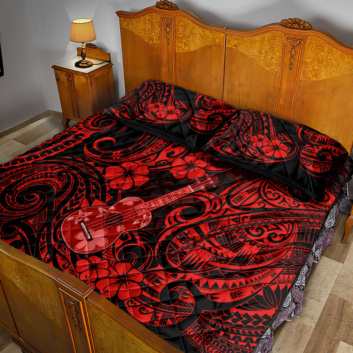 Hawaii Ukulele Quilt Bed Set Polynesian Pattern Red Version LT01 - Polynesian Pride