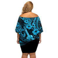 Hawaii Ukulele Family Matching Off Shoulder Short Dress and Hawaiian Shirt Polynesian Pattern Sky Blue Version LT01 - Polynesian Pride