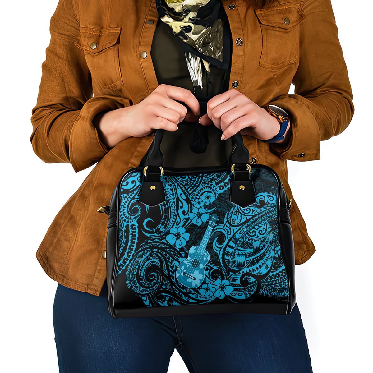 Hawaii Ukulele Shoulder Handbag Polynesian Pattern Sky Blue Version LT01 - Polynesian Pride