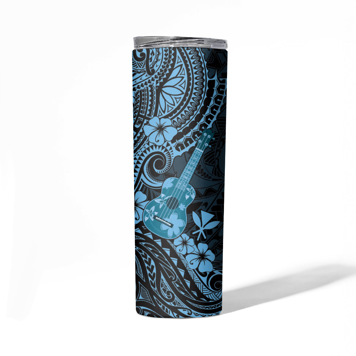 Hawaii Ukulele Skinny Tumbler Polynesian Pattern Sky Blue Version