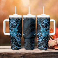 Hawaii Ukulele Tumbler With Handle Polynesian Pattern Sky Blue Version